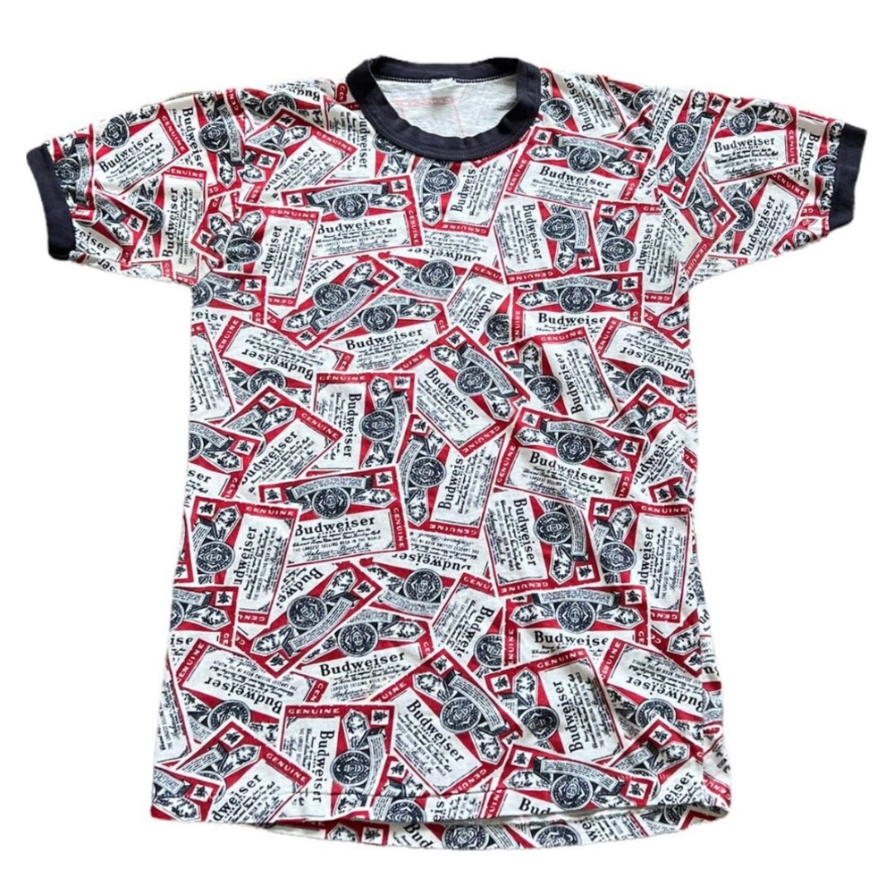 1970s BUDWEISER All Over Print Vintage T Shirt Size Small
